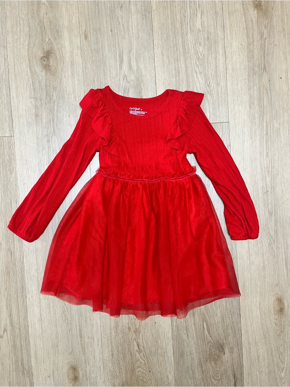 Cat & Jack Bright Red Ruffle Tulle Party Dress
